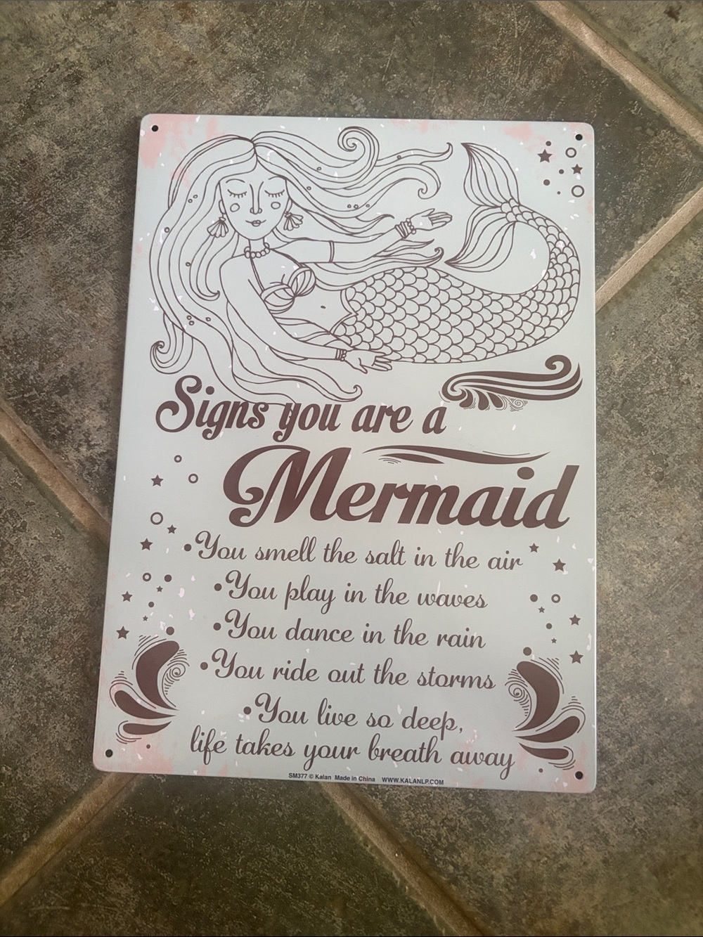 Mermaid Wall Sign - Pink and White Metal Plaque